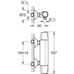 Grohe QuickFix Thermostat-Duschbatterie Precision Trend Chrom -Bad Verkauf 00313 4628 masszeichnung 3