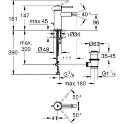 Grohe Essence Einhand-Bidet Batterie, 12,5mm (1/2") -Bad Verkauf 4005176307171 4520 3