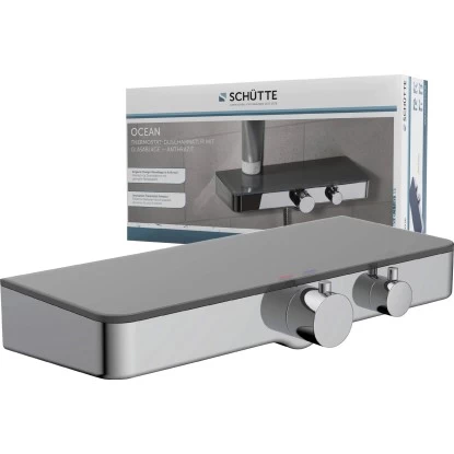 Schütte Thermostat-Duscharmatur Ocean Mit Ablage Chrom-Anthrazit 1 Schütte Thermostat-Duscharmatur Ocean Mit Ablage Chrom-Anthrazit