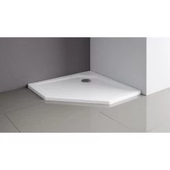 Schulte Duschwanne Fünfeck Extra-flach Alpinweiß Inkl. Füße & Ablauf 100x100 Cm