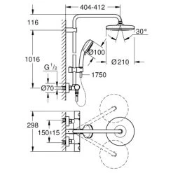 Grohe Duschsystem Tempesta Cosmopolitan 210 Chrom Mit Thermostatbatterie -Bad Verkauf 518667 4520 2072181
