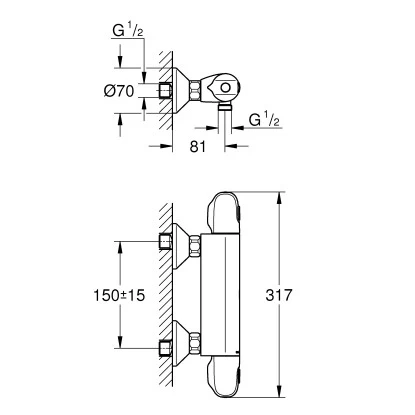 Grohe Thermostat-Brausebatterie Grohtherm 1000 Chrom 2 Grohe Thermostat-Brausebatterie Grohtherm 1000 Chrom – Bild 2