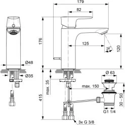Ideal Standard Waschtischarmatur Connect Air Niederdruck Grande Magnetic Grey -Bad Verkauf 612375 3049 4