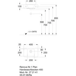 Geberit Handwaschbecken Renova Plan 40 Cm Weiß -Bad Verkauf 8385 print masszeichnung 5