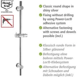 Wenko Power-Loc Duschstange Chrom Befestigen Ohne Bohren -Bad Verkauf 903304 1068 04