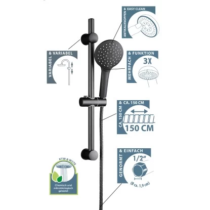 Schütte Stangenbrause-Set Raven 70 Cm Schwarz Matt 3 Schütte Stangenbrause-Set Raven 70 Cm Schwarz Matt – Bild 3