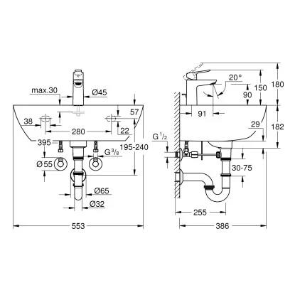Grohe QuickFix Waschbecken-Set Bau Keramik 55 Cm Alpinweiß 2 Grohe QuickFix Waschbecken-Set Bau Keramik 55 Cm Alpinweiß – Bild 2